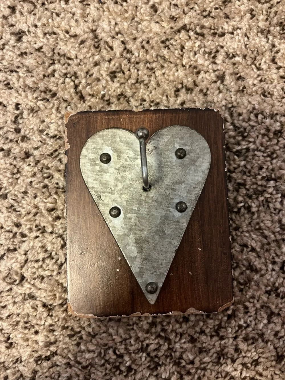 Galvanized Heart Hook Wall Decor - Silver on Wood
